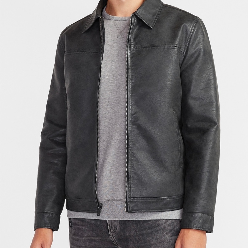 BLACK VEGAN LEATHER REVERSIBLE JACKET - Medium